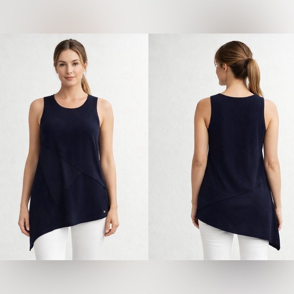 Donna Karan navy  Asymmetrical knit Tank Top, XL